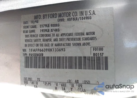 1999 Ford Contour Se from USA, damaged, VIN 1FAFP6639XK133693